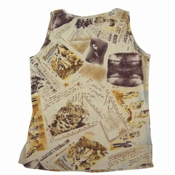 Y2K European Kaiais Sleeveless top With Patchwork Details And Tiger Print Size S - Picture 2 of 7